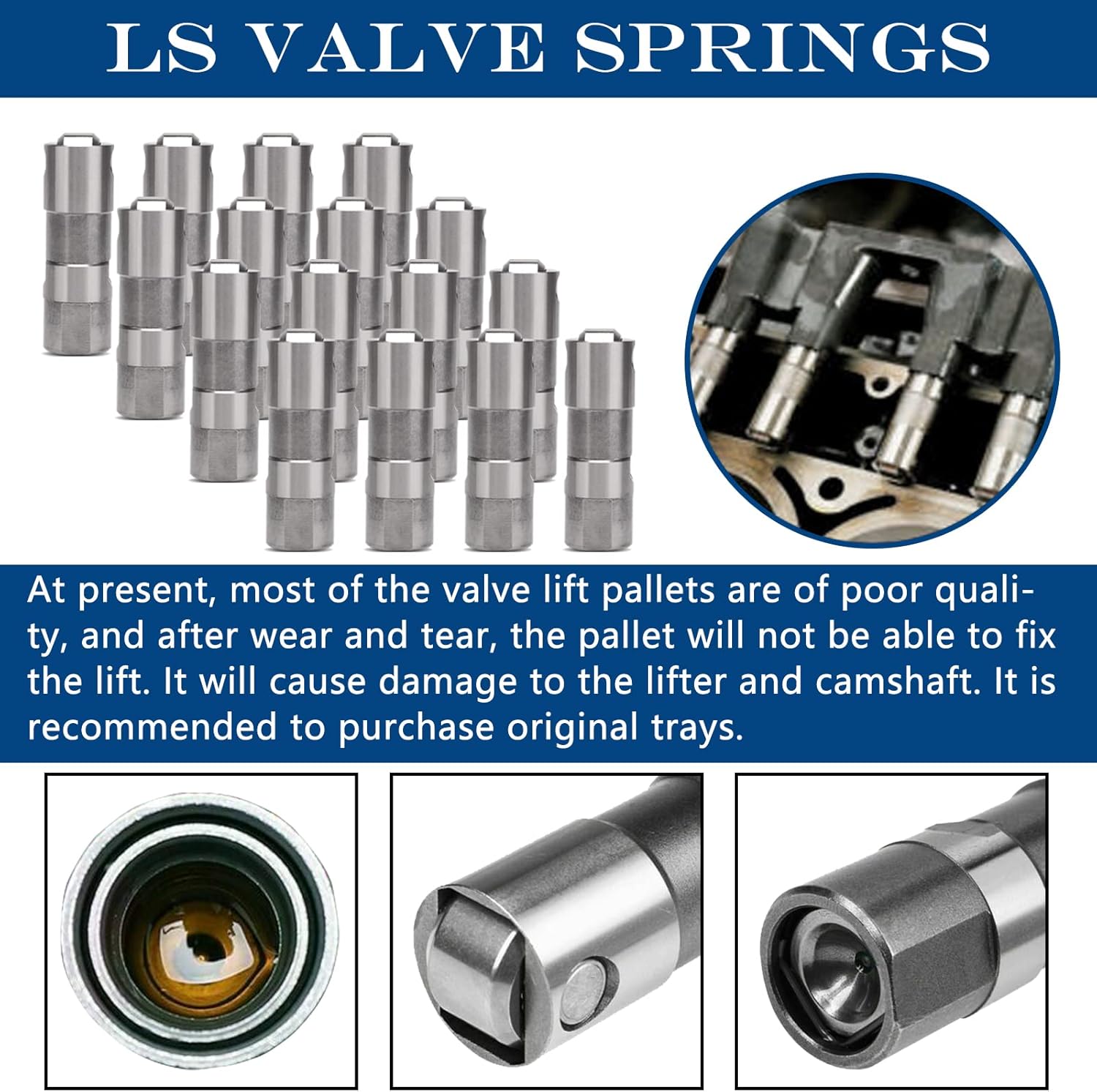 Valve Lifter and Valve Lifter Rail Tray 12595365 Compatible with GM Hydraulic Roller Lifter Gen IV III LS2 LS3 LS7 LS9 LSA 5.3 5.7 6.0 6.2 HL124 4-PCS