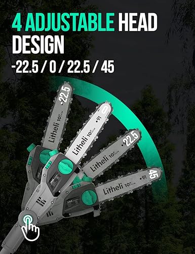 Miniatura 3 de Litheli Sierra de poste inalámbrica de 10 pulgadas, sierras de poste alimentadas por batería de 20 V para podar árboles, recortar árboles para