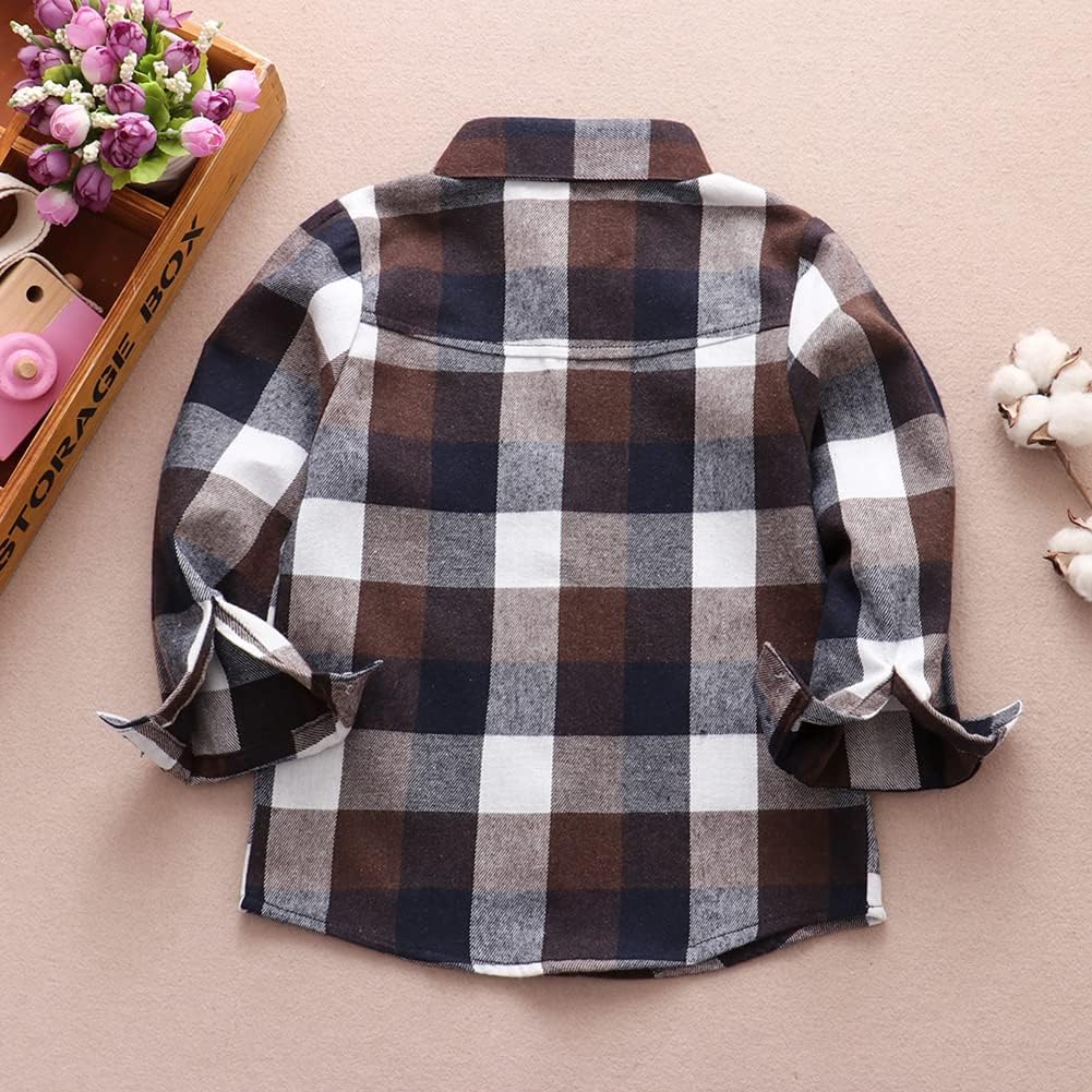 Kids Little Boys Girls Baby Red Plaid Flannel Long Sleeve Button Down Flannel Shirt Plaid Tops Girl Boy Clothes - Image 2