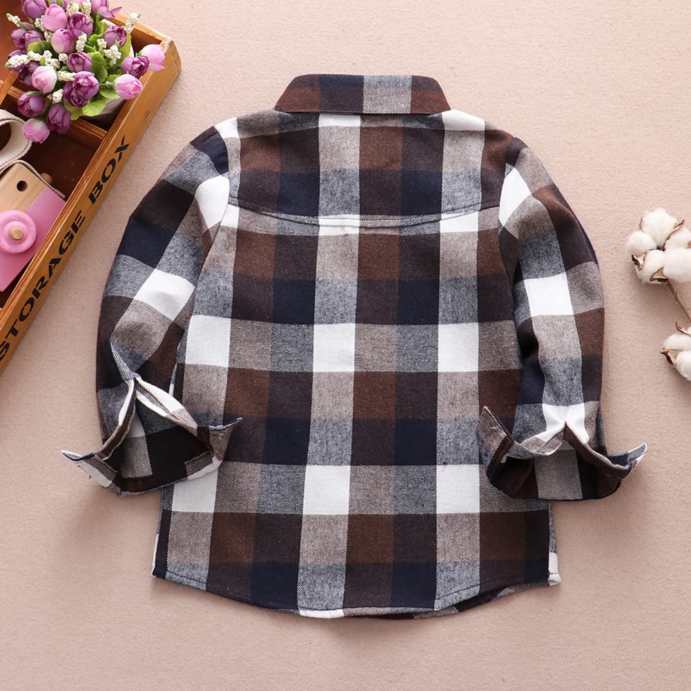 Kids Little Boys Girls Baby Red Plaid Flannel Long Sleeve Button Down Flannel Shirt Plaid Tops Girl Boy Clothes