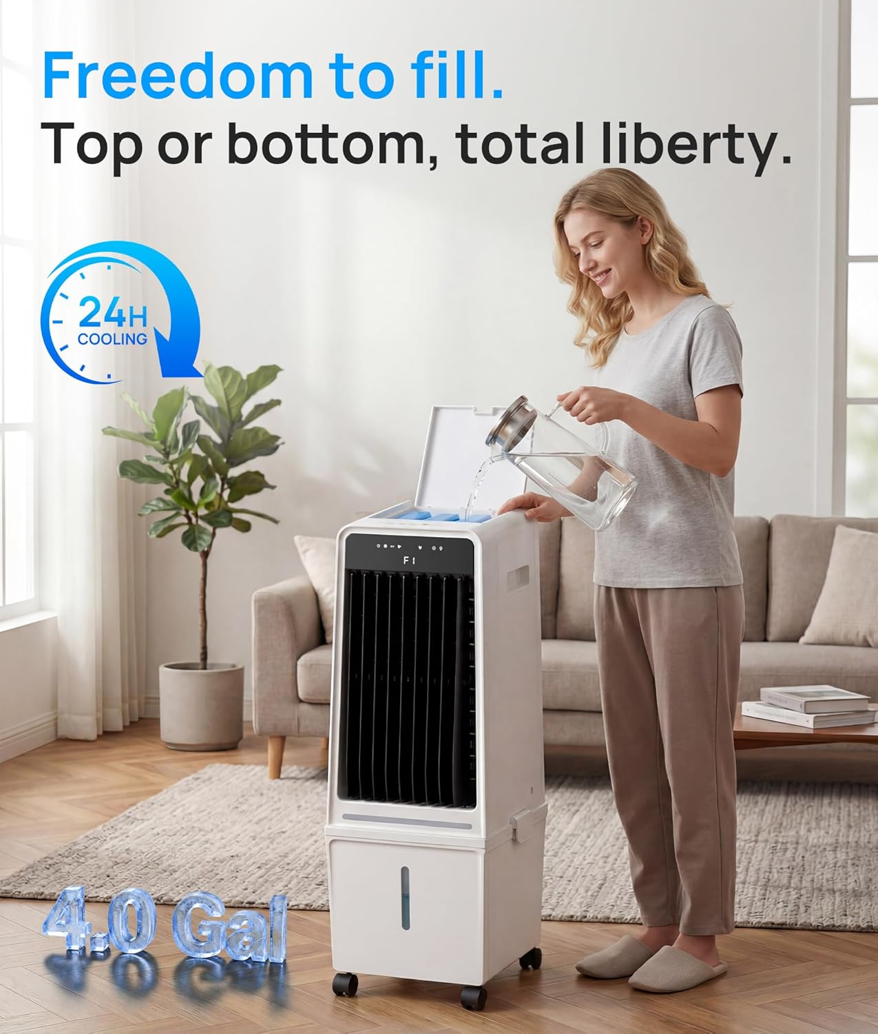 MEPTY Windowless Air Conditioner,Portable Air Conditioners with 4 Gal Detachable Tank,3-In-1 Evaporative Air Cooler,AC Fan,LED Ambient Light,12H Timer Swamp Cooler for Bedroom Living Room Office