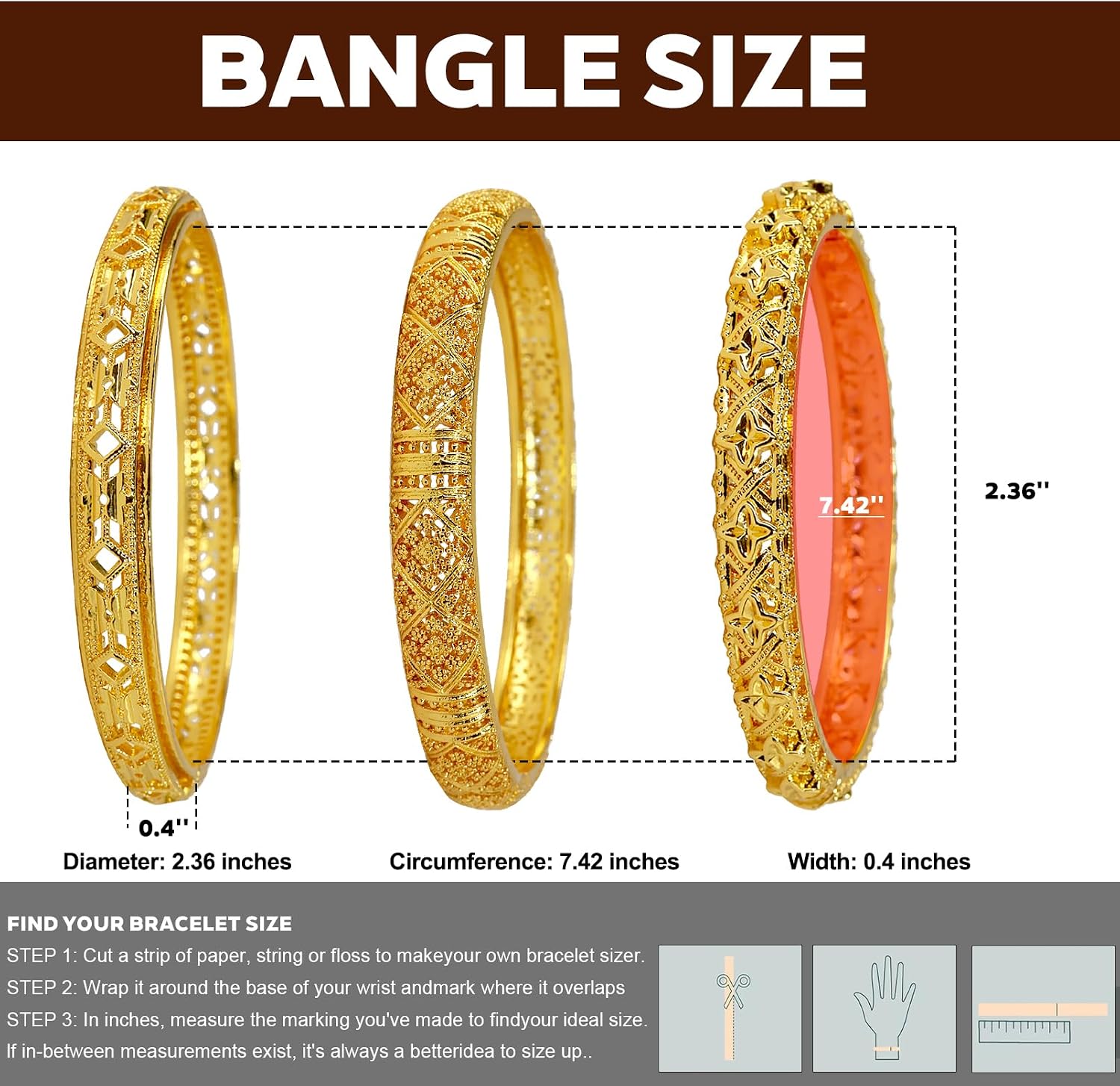 18K Gold Plated Women's Dubai Gold Bangles Set - Temple Designs, Stackable Bulk Indian African Kashmiri Bangles for Women, Hollow Out Carving, Tarnish & Oxidation Resistant, Party Favors, Gift Idea