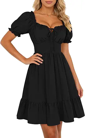 Scarlet Darkness Renaissance Corset Dress with Puff Sleeves and Babydoll Silhouette