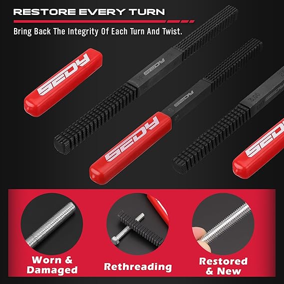 طقم أداة إصلاح الخيط - 49PCS منظف الخيط إعادة تصميم مجموعة أدوات القياس SAE Bolt Restorer File Nut Rethreader Automot Wheel Stud Spark Plug Engine Standard Screw Threading UNC UNF