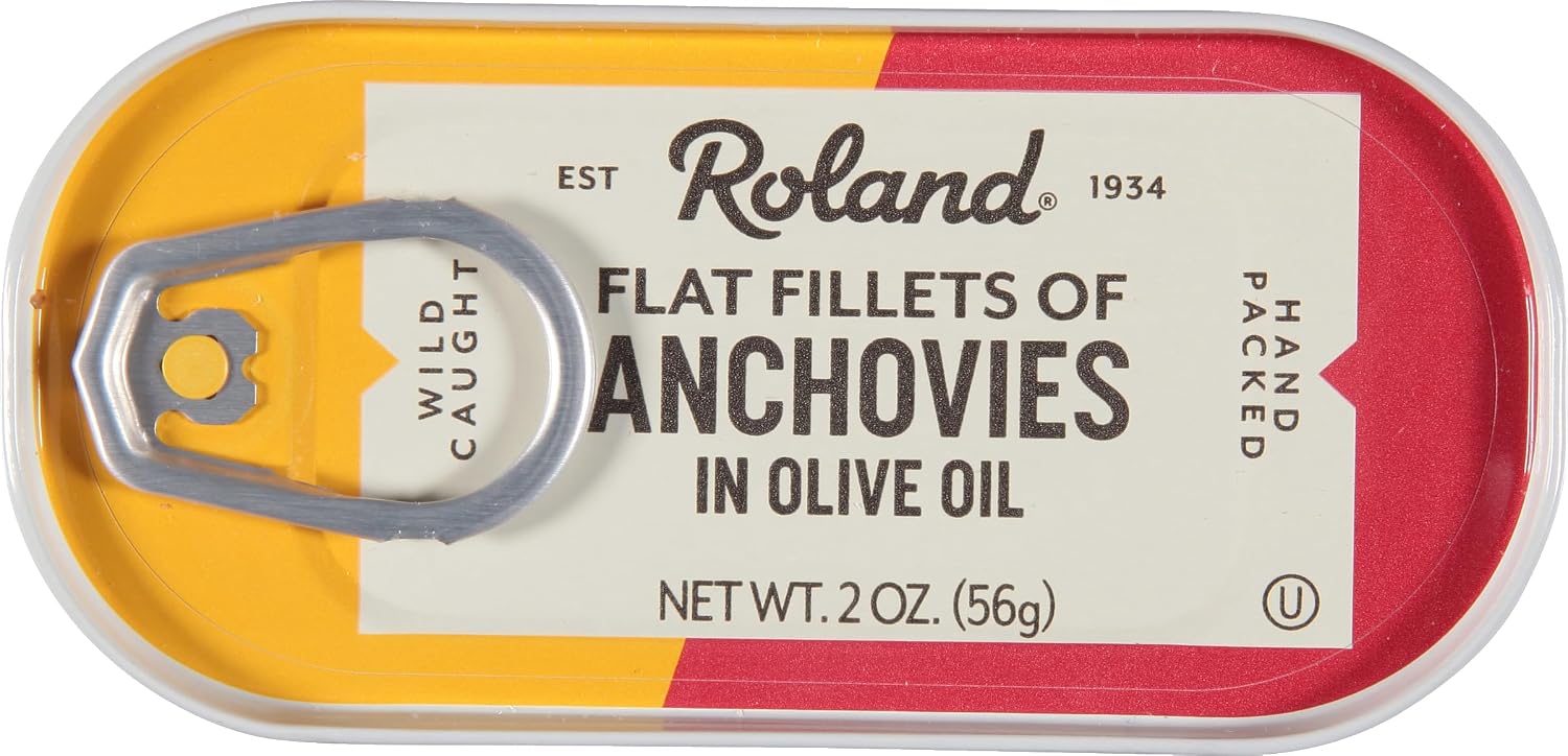 Roland Foods Flat Fillets of Anchovies in Olive Oil, Specialty Imported Food, 2 Ounce, Pack of 1