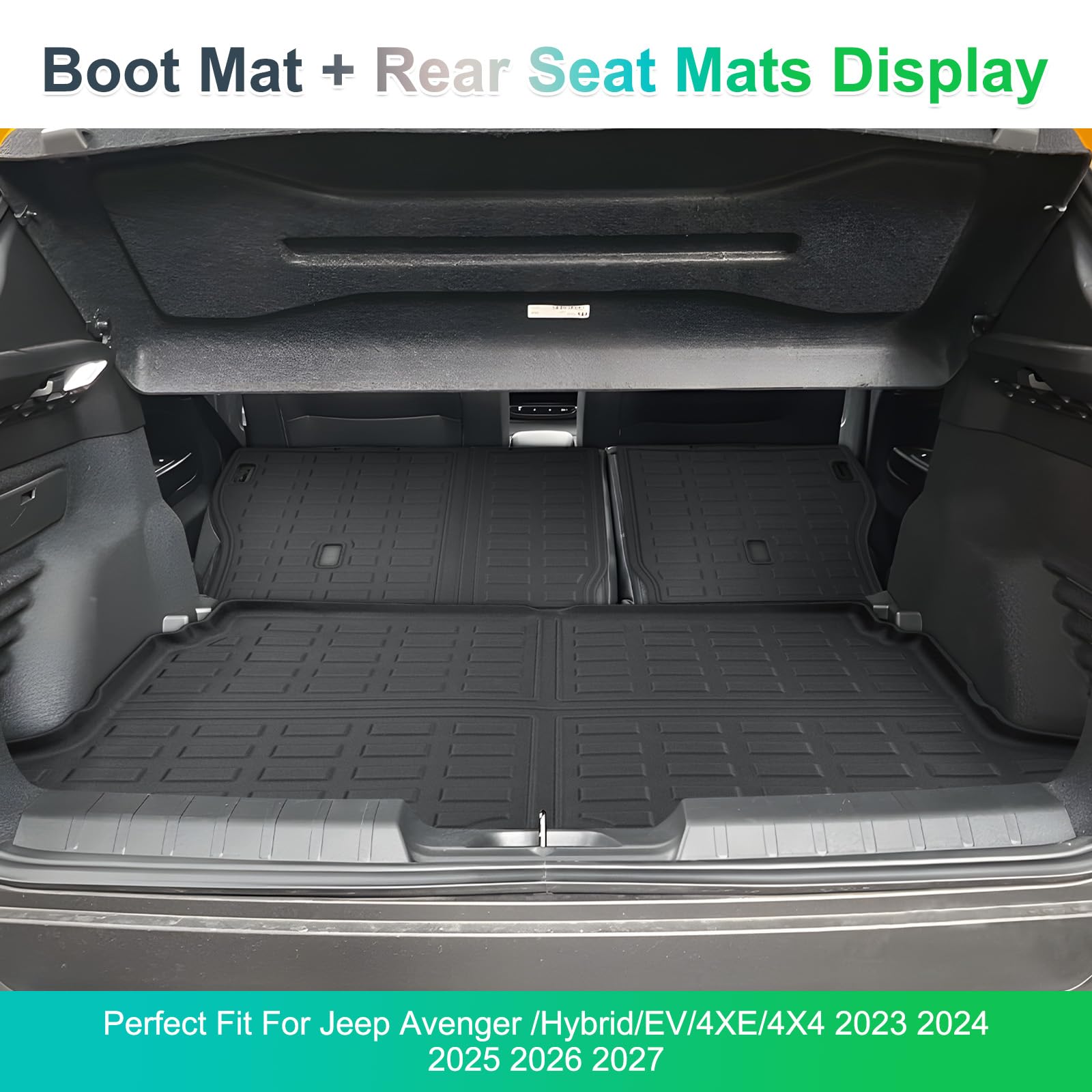 GAFAT Compatibel met Jeep Avenger Hybrid EV 2025 2026-2023, kofferbakmat achterstoel, gemakkelijk op te vouwen, Avengers TPE-mat, bescherming voor alle seizoenen, originele 3D-scan [niet voor 4
