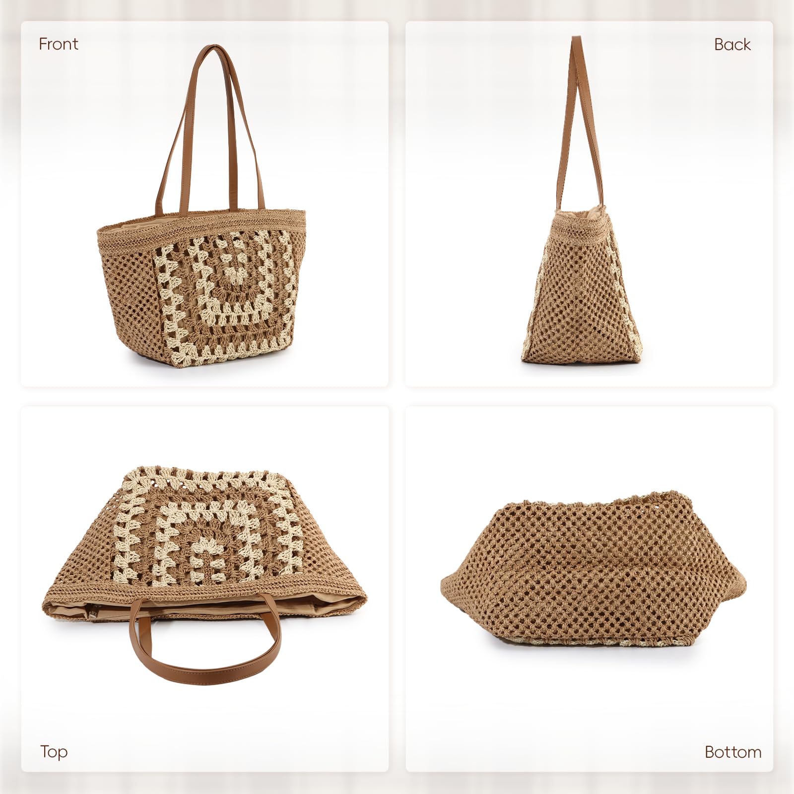 SUKUTU Bolso Hobo de paja para Mujer Bolso de Hombro Grande tejido a mano Bolso de playa para Vacaciones de verano