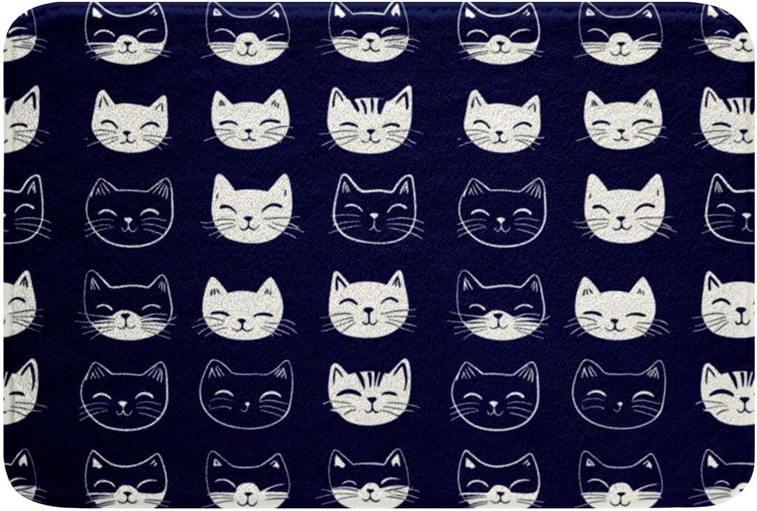 Homewish Cute Cat Bathroom Rugs,Japanese Anime Kitten Non Slip Bath Mat Cartoon Pet Animals Bathroom Indoor Floor Mats,Soft Navy Blue Shaggy Absorbent Bathtub Decor Rug,16"x24" image 3