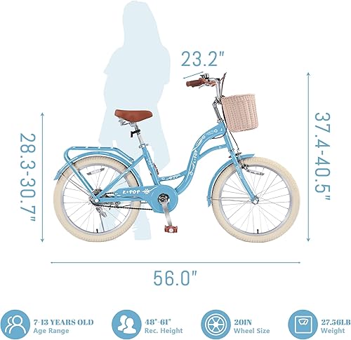 Miniatura 2 de Bicicletas para niñas de 8 a 12 años, bicicleta para niñas de 20 pulgadas con canasta, bicicletas ligeras para niños con freno en V delantero +