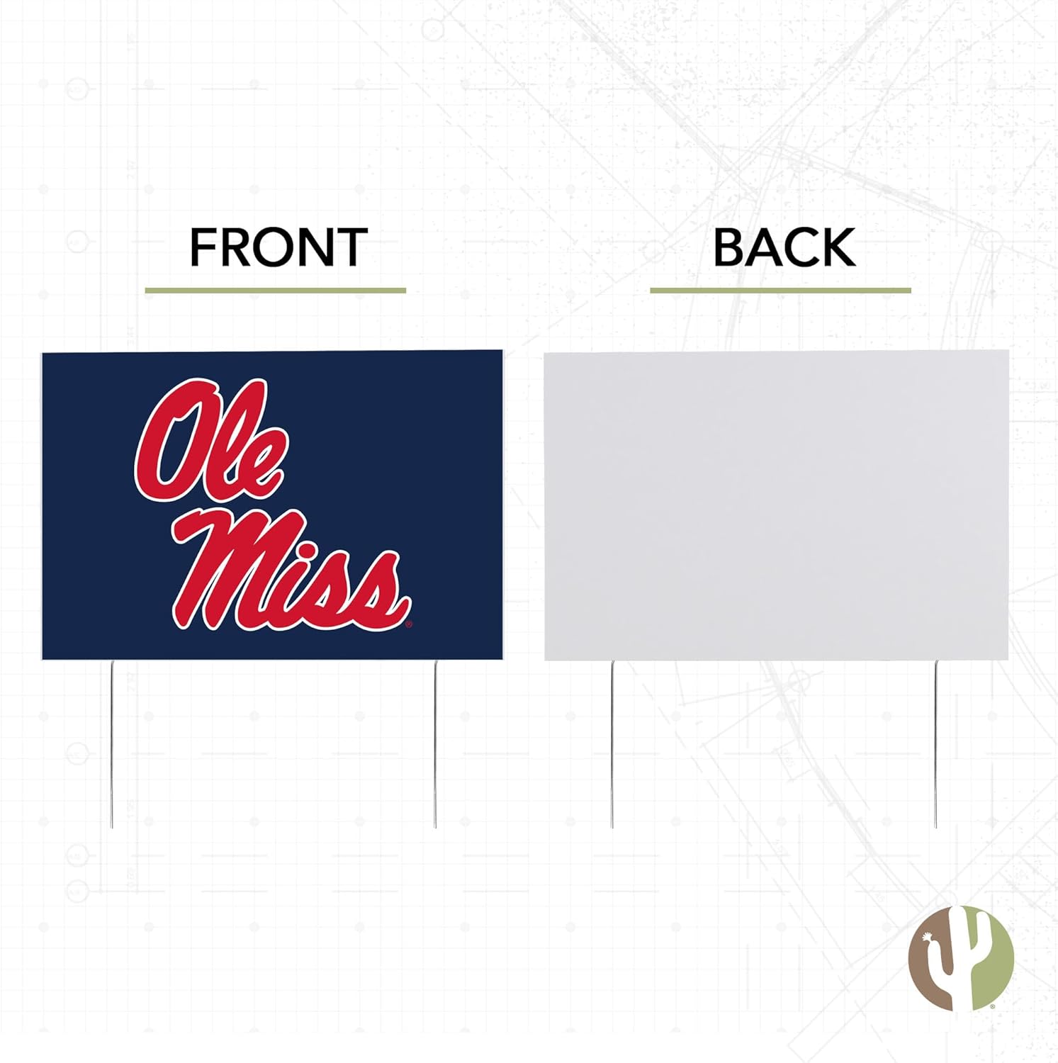 Desert Cactus University of Mississippi Yard Sign Rebels Ole Miss U of M 12x18" Celebration Outdoor Lawn Display with Stakes (Design A)