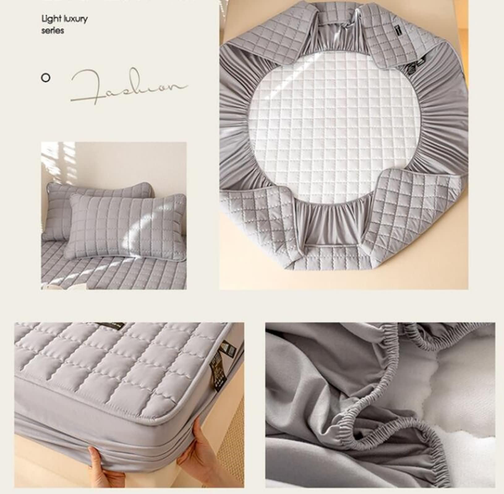 Spannbettlaken Polyester Baumwolle, Einfarbige Farbe mit Kariertem Muster, 120 x 200 cm, Spannbetttuch Grau