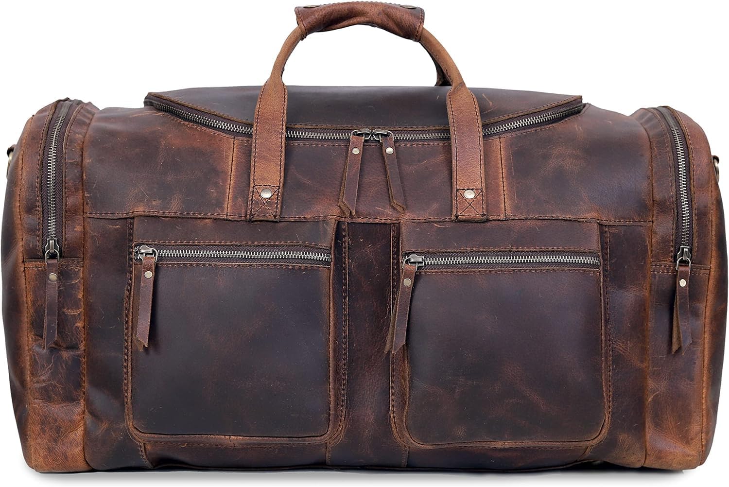 20" Vintage Duffel Classic Style with Modern Outlook Retro Thick Full Grain Cowhide Handmade Airplane Underseat Carry On Bags Leather Gym Overnight Luggage Bag