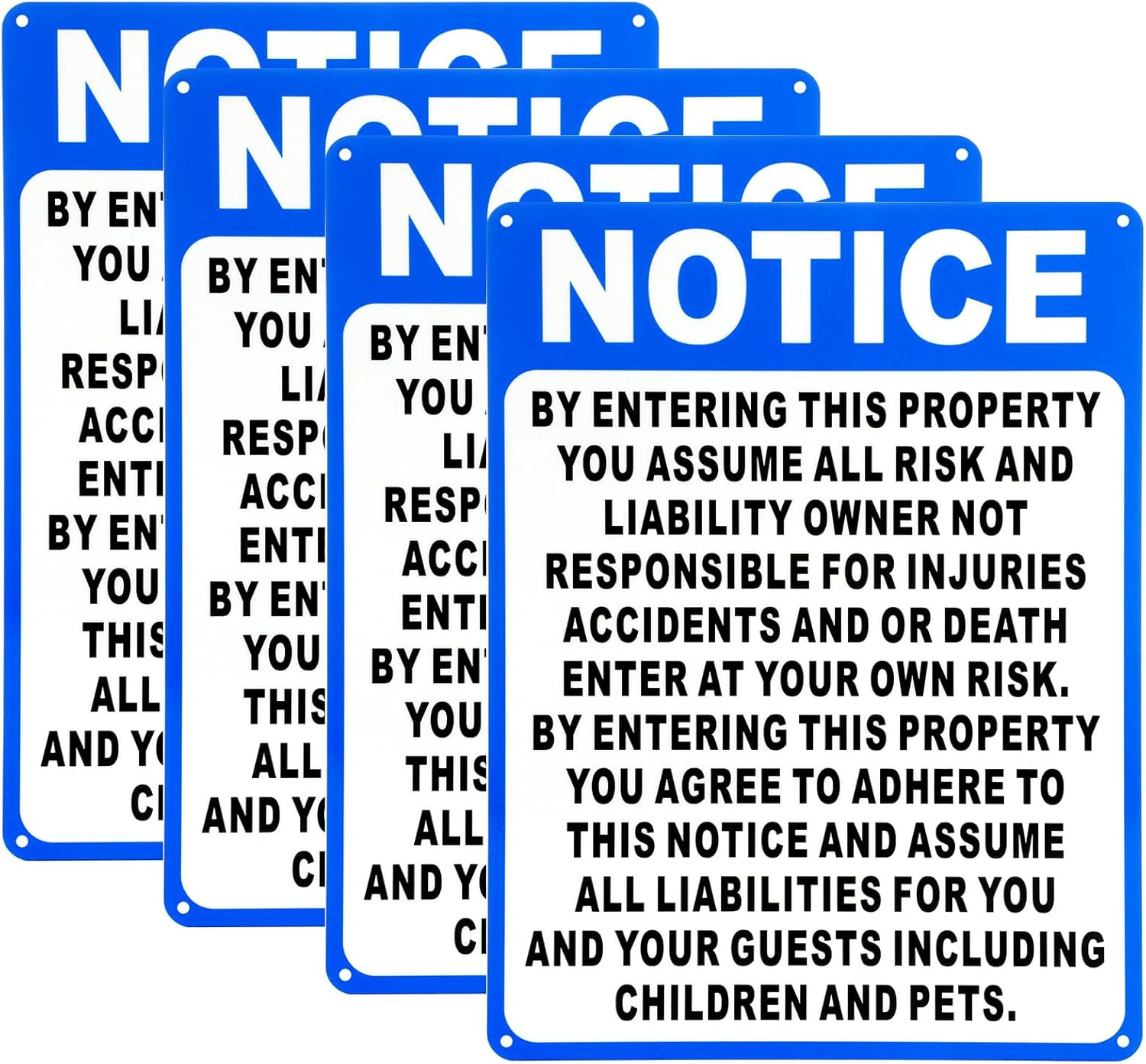 4 Pcs Not Responsible for Accidents or Injuries Sign Aluminum Enter at Your Own Risk Warning Sign 9 x 12 Inches Notice by Entering This Property for Lost or Stolen Items