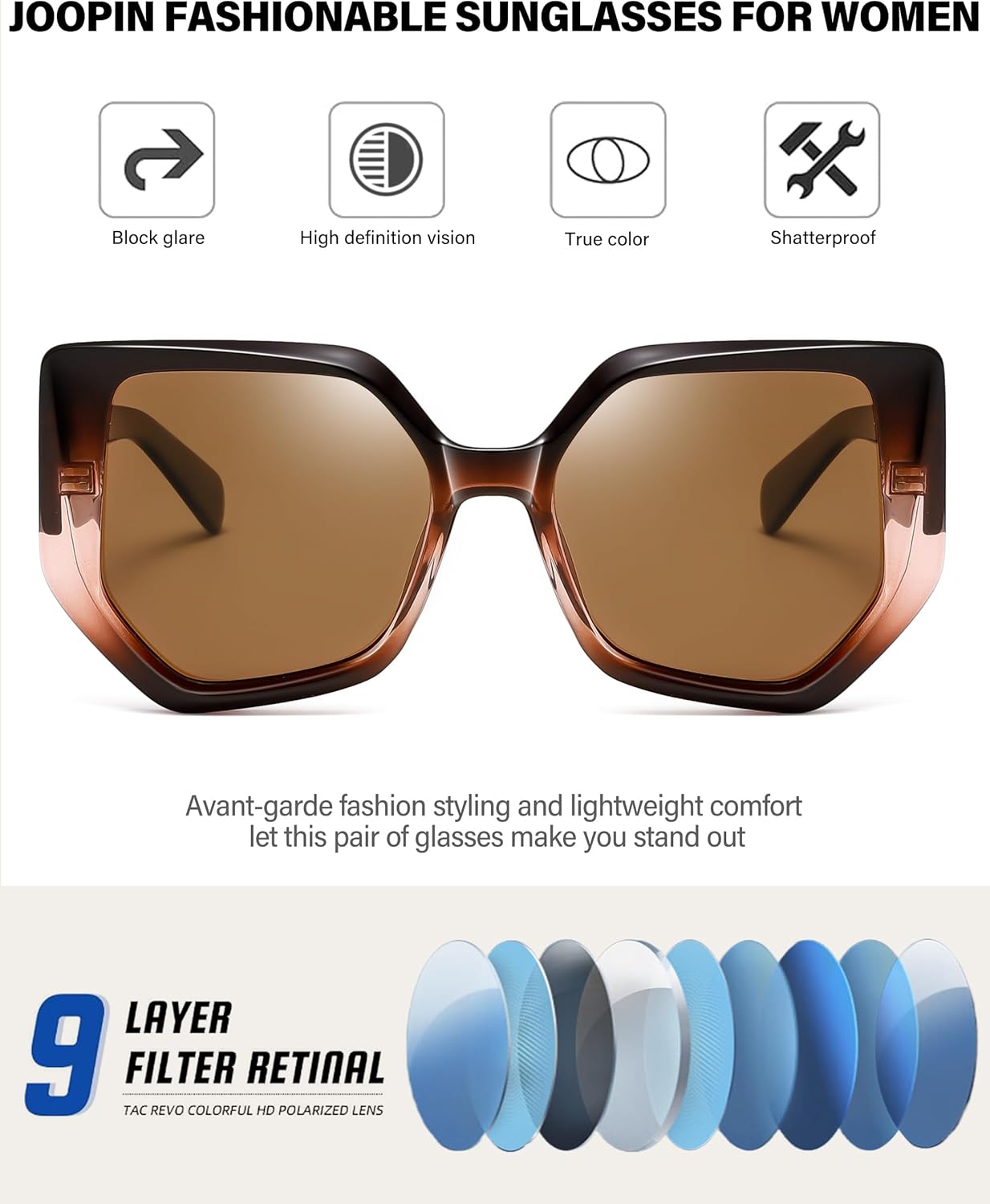 Joopin Hexagon Oversized Sunglasses Womens Acetate Sun Glasses Polarized UV Protection Irregular Ladies Shades - Image 5