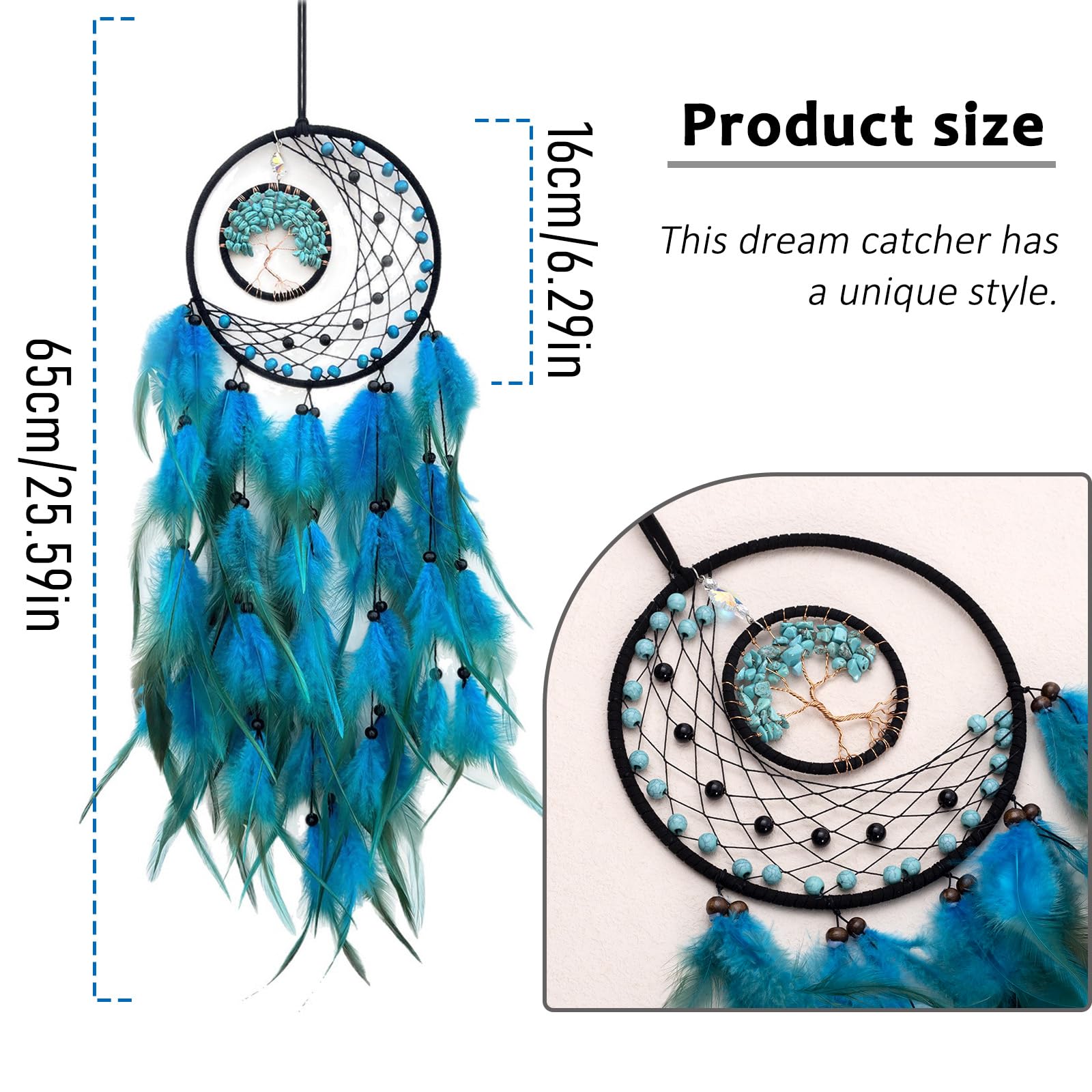 Acchiappasogni Piume Decorative, Blu Dream Catcher, Acchiappasogni con Piuma Appendere Decorazione per Casa Camera Parete Appeso Ornamento Artigianato Regalo Festa