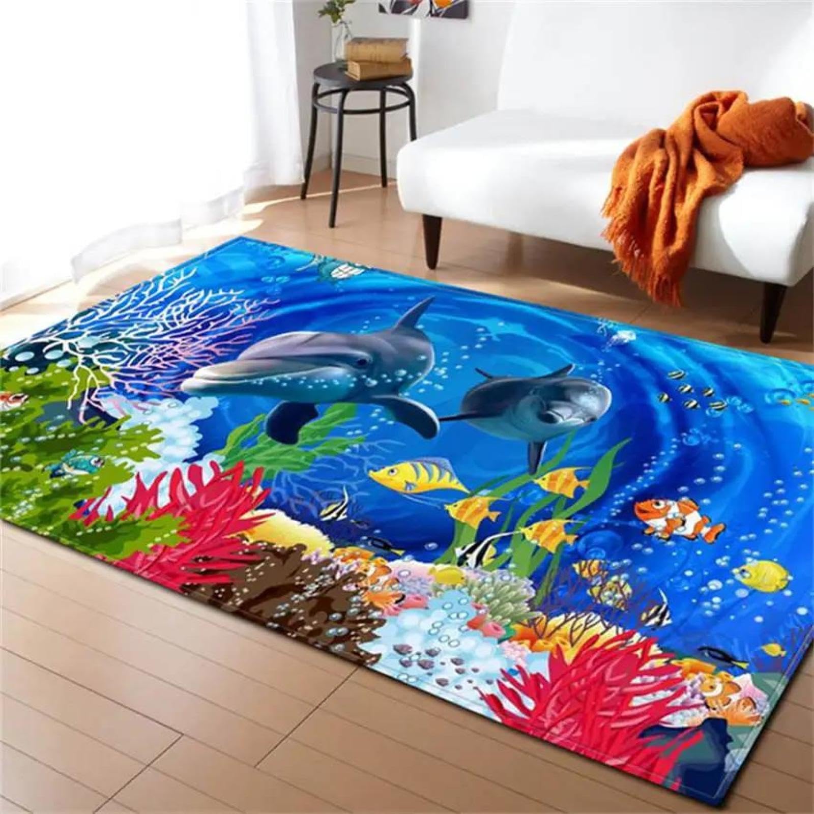 Tapis monde sous-marin 3D grand format pour décorer le salon familial