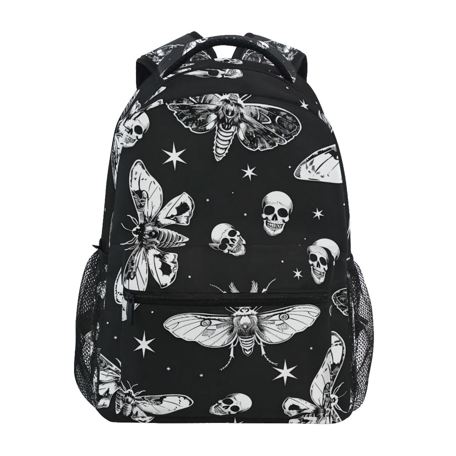 ALAZA Moon Moth Skull Black Skeleton Backpacks for Girls Boys Elementary School Bag Kids Bookbag Personalized Travel Daypack 3rd 4th 5th Grade