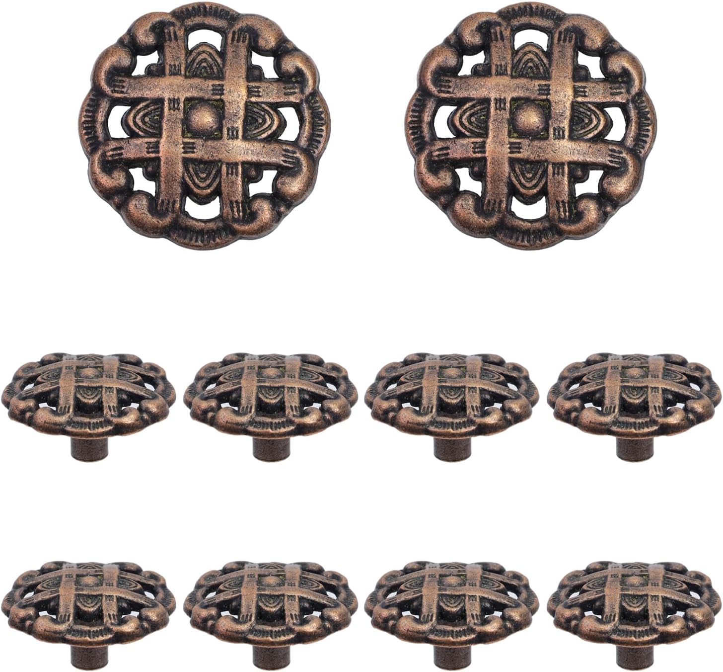 10Pcs Antique Drawer Knobs, Round Dresser Cabinet Knobs Vintage Decorative Furniture Hardware Handle Pull knob for Cupboard Wardrobe Kitchen Oil Rubbed Red Bronze 1.42"