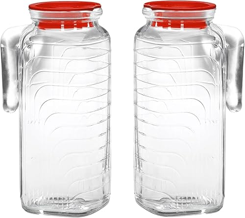 Bormioli Rocco Gelo - Jarras de vidrio de 41 onzas con tapa, juego de 2 jarras para jugo casero, té helado, leche, cerveza fría, limonada, jarra
