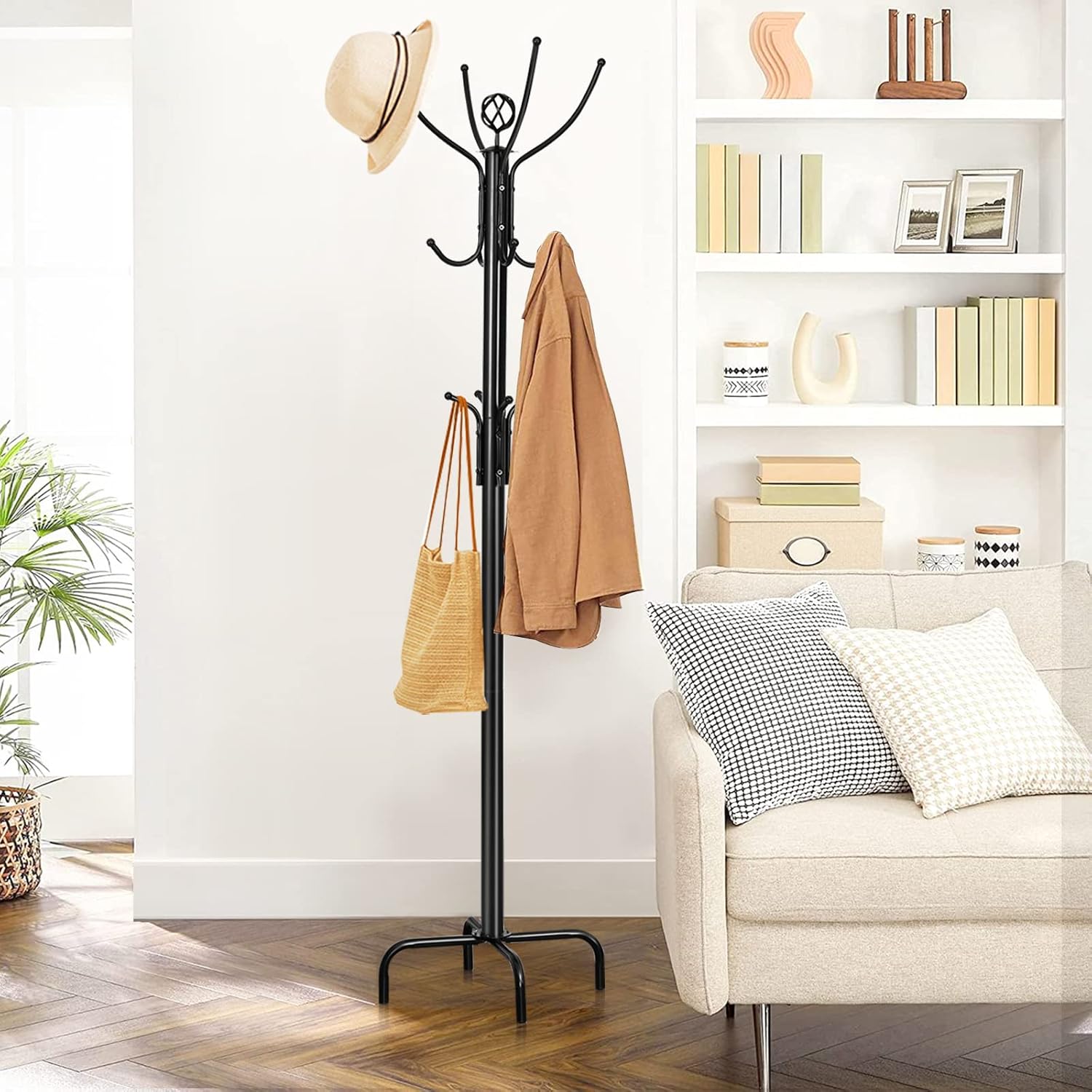 Tangkula Coat Rack Freestanding, 78 Inch Heavy Duty Metal Coat Tree, Free Standing Entryway Hat Coat Jacket Umbrella Holder, Clothes Hanger with Base Coat Rack Stand Black