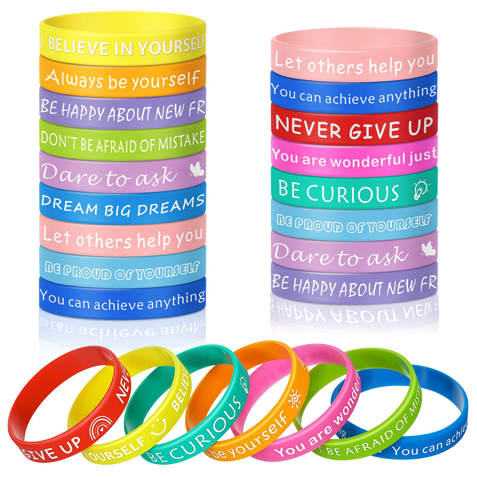 Huiguli 24 Pcs Silicone Wristbands, 18 cm Motivational Christian Bracelets with Positive Text for Men Women Teens, Religious Bible Accessories, Inspirational Gifts for Christians, Birthday Party Gifts