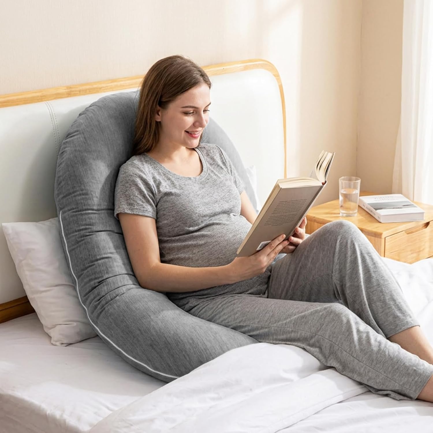 Pregnancy Pillow, C Shaped Full Body Pillow for Maternity Support, Pregnant Women Sleeping Pillow with Cover (Cooling Grey)