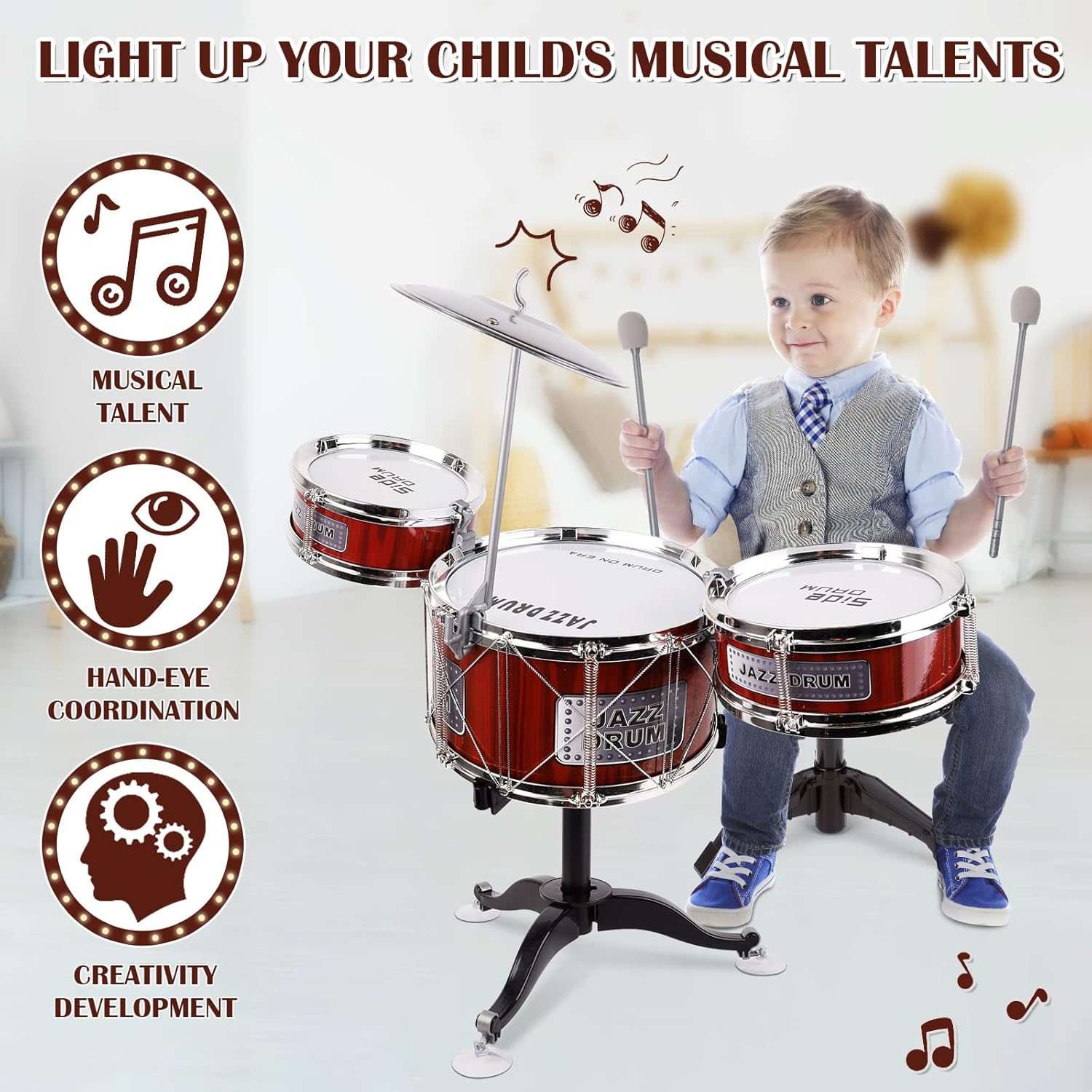 PerKidern Kids Drum Set Musical Toys Drum Set for Toddlers aged 1-3 Drum Kit Musical Instruments Toys for Boys Girls Birthday Christmas Gifts : Toys & Games