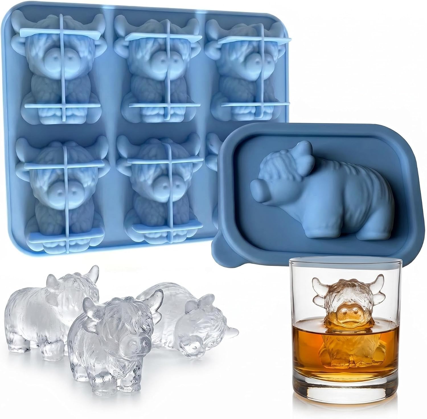 Molde para cubitos con diseño de vaca Highland (3 piezas) miniatura 1