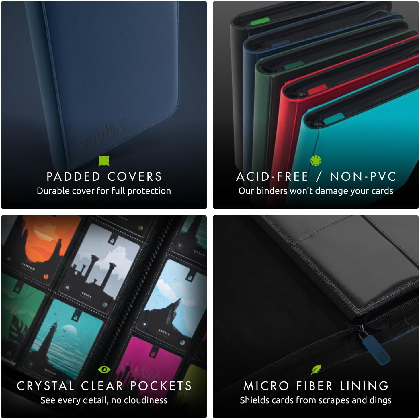Vault X 12 Pocket Trading Card Zip Binder, 480 Cards, Premium Exo-Tec Album Material, 20 Side-Loading Pages, Folder, Sports, TCG (Blue)