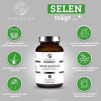 QIDOSHA Selenium Complex 365 Tablets Each with 200 μg Selenium Complex of Vegetable Selenium Sodium Selenite & Selenium Methionine Vegan German Production Each Batch Laboratory Tested Selenium High Dose