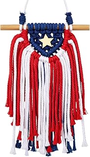 Puerto Rico Flag 5 x 7 Inch Macrame Puerto Rican Hanging Flag Banner Handmade Woven Small Mini Flags with Fringy Tassel for Car Wall Door Patriotic Holiday Living Room Home Decorations (Blue)