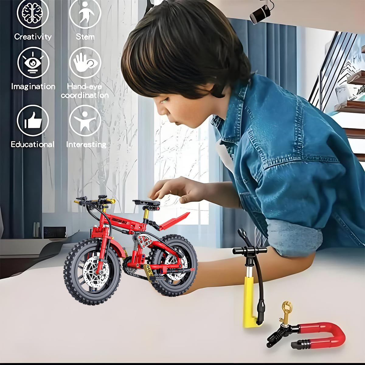 Kit De Construcción De Bicicleta De Montaña – Modelo De Bicicleta Con 235 Bloques, Ruedas Móviles Y Cadena Funcional, Regalo Coleccionable