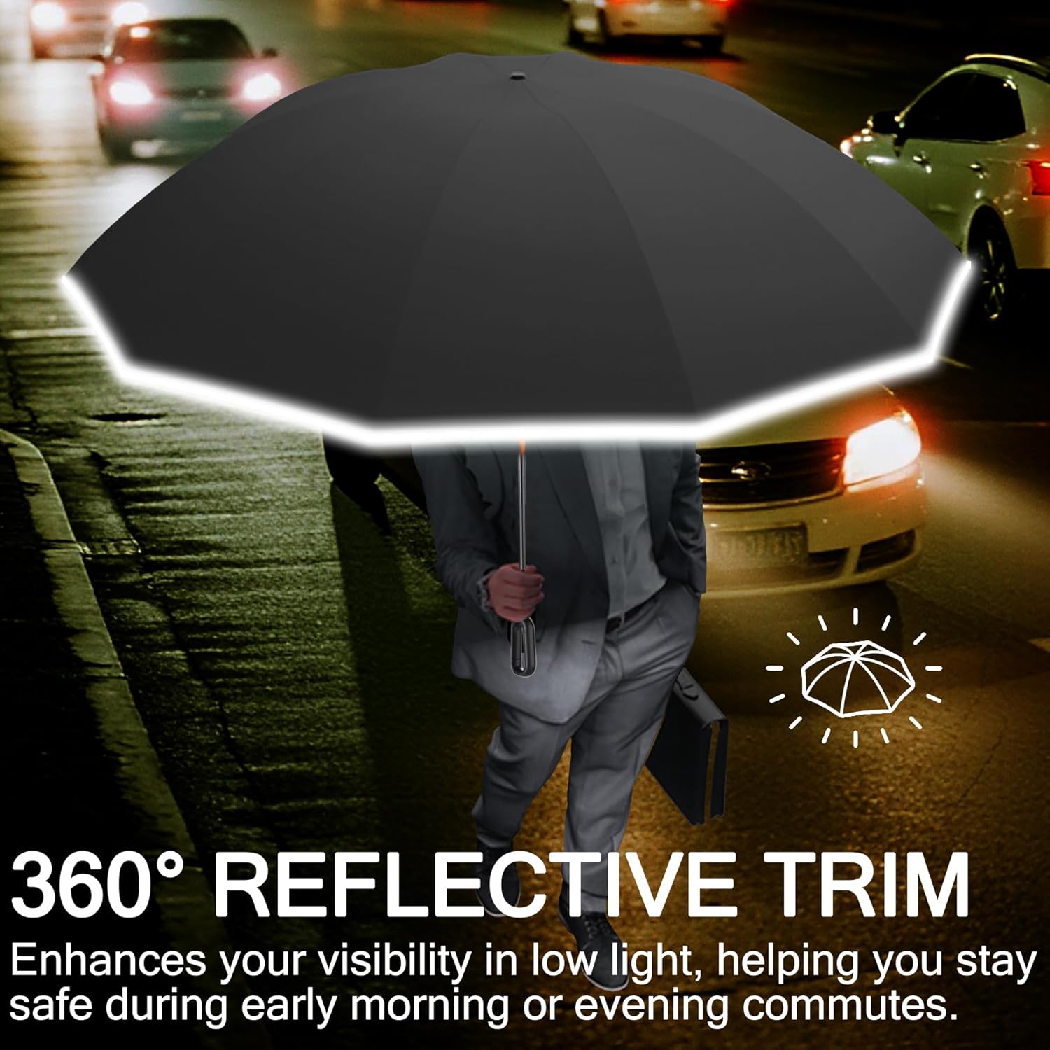 Windproof Compact Travel Umbrella,Large Strong but Light Portable and Automatic Folding Rain Umbrella, small inverted for travel size - Image 6