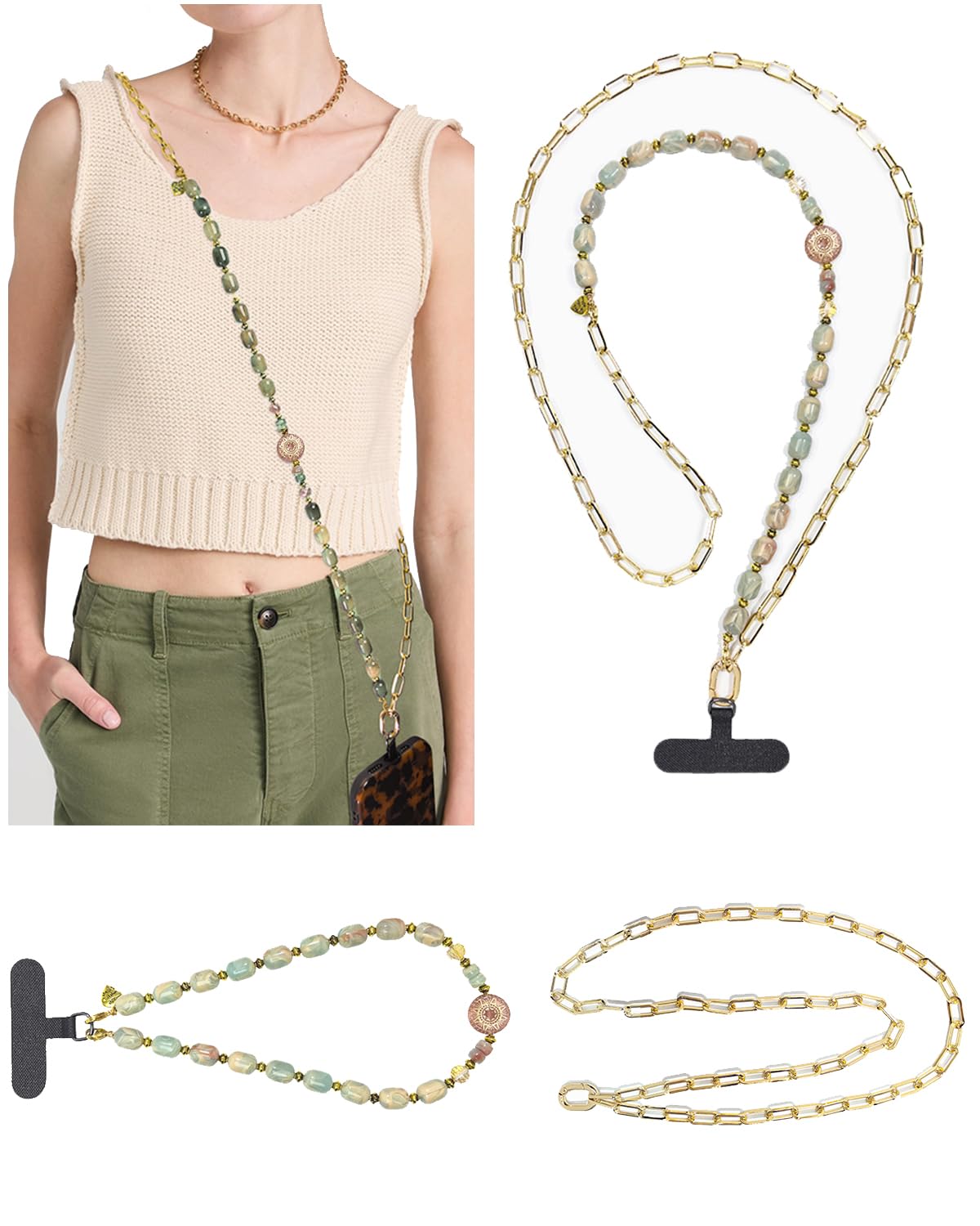 Turkalla Phone Crossbody Strap, 2in1 Wrist Charm&Shoulder Lanyard,3Ways Usage free to Assembly and Disassembly Phone Strap with Tether Patches for