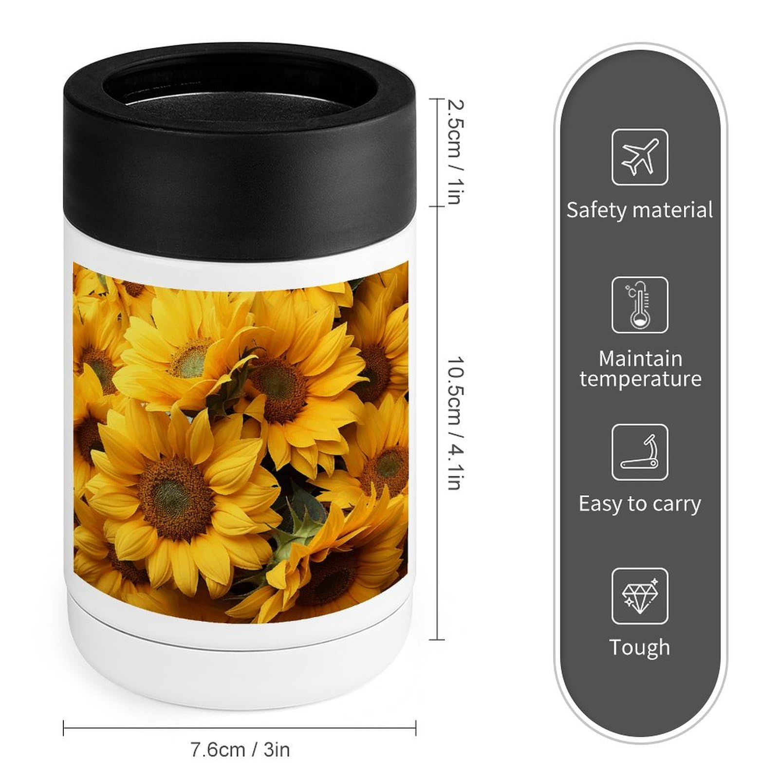 Stainless Steel Cooler, Many Sunflowers Print Multipurpose Beverage Chiller with Silicone Sleeve for Home, Office, Camping, and Bar