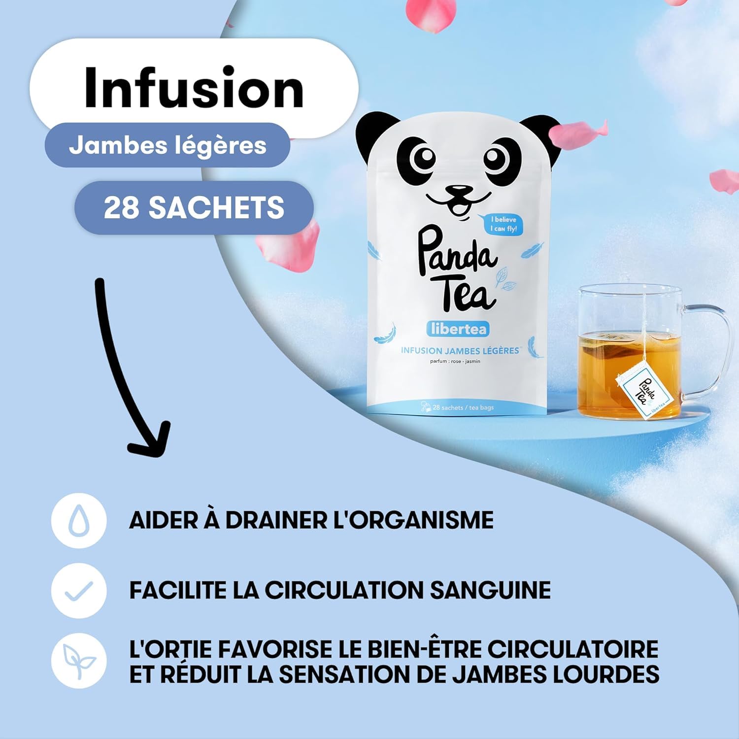 Panda Tea – Duo Green Energy & Libertea – Thé Vert Bio Énergie & Tisane Drainante – 2x28 Sachets Coton – Boost Énergie, Minceur & Rétention d’Eau, Jambes Lourdes – Mate, Hibiscus & Plantes Bio