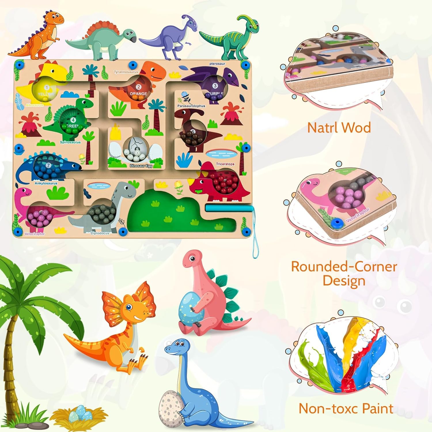 Labyrinthe Magnétique En Bois - Jeu éducatif Montessori 2-5 Ans - Apprendre Couleurs Et Chiffres - Tri Et Motricité Fine