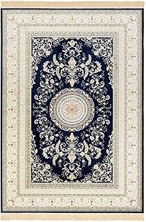 Teppich Boss - Orientalischer Samt-Teppich mit Fransen Antik Negar Dunkelblau, Größe:135x195 cm