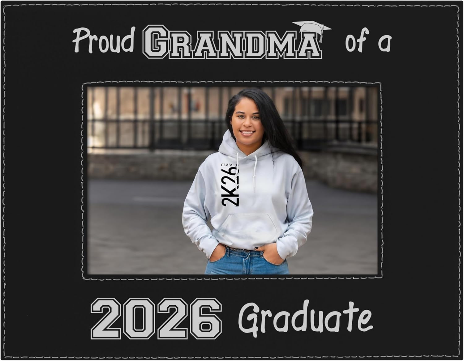 ThisWear 2026 Graduation Gifts For Proud Grandma of a 2026 Graduate Laser Engraved Leatherette 4x6 Photo Frame Black