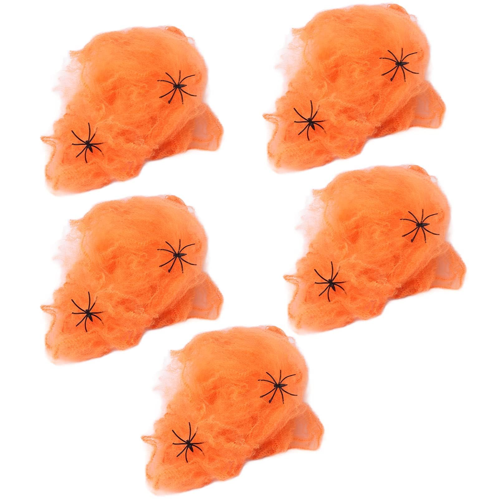 Pssopp Orange 5Pcs Halloween Spider Web Halloween Cobwebs Fake Spider Webbing Decoration For Halloween Indoor Outdoor Decoration(Orange)