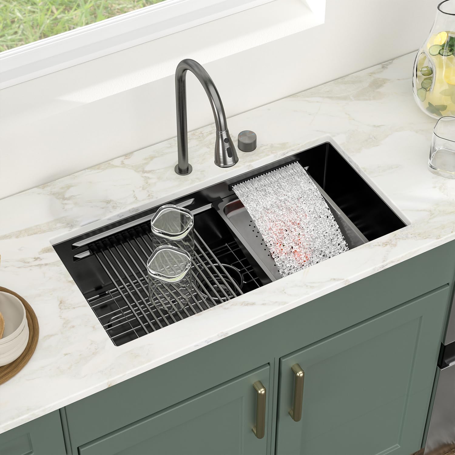 Logmey 30 Inch Black Undermount Kitchen Sink Waterfall image 3