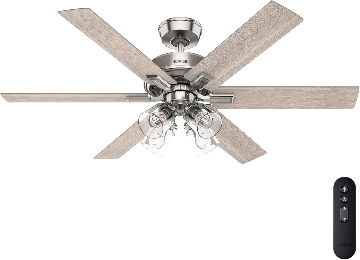 Hunter Fan 52 Inch Brushed Nickel Indoor Ceiling fan with Light and Remote for Bedroom, Living Room, Office, Kitchen (Renewed)