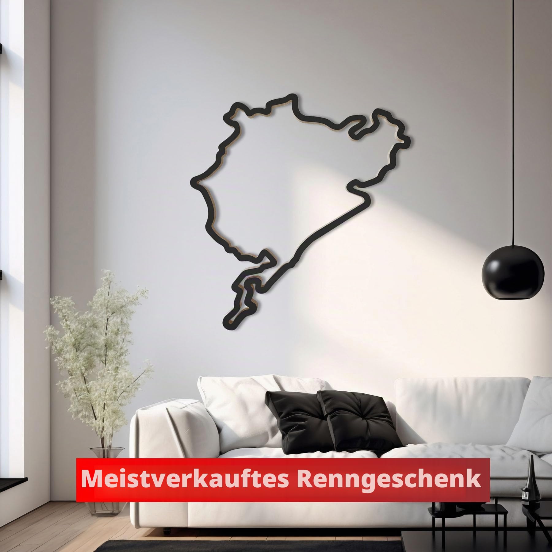 Nürburgring Holzskulptur Wanddeko – Komplette Rennstrecke aus einem Stück Holz | 92 cm | Handgefertigte Wanddekoration in Schwarz | Geschenk für Motorsport-Fans, Männerhöhle, Büro & Wohnzimmer