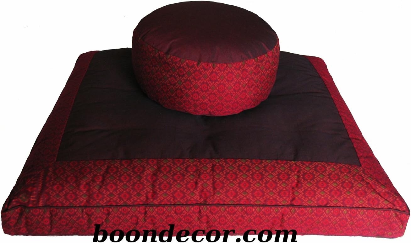 Zafu & Zabuton Meditation Cushion Set Combo Fill Red Ikat