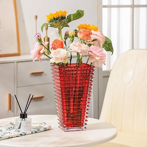 Miniatura 4 de MCMCNCUIU Jarrón de cristal, jarrón de vidrio rojo, jarrón de vidrio resistente, jarrones para centros de mesa, florero grande, jarrón de vidrio