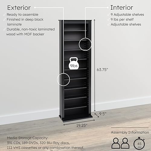 Miniatura 4 de Prepac Narrow Cabinet Media Storage, Slim Barrister Tower, Black Negro -,Blanco,https://www.amazon.com/dp/undefined