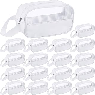 Tanlade 18 Pcs Clear Cosmetic Bags Bulk, Translucent Makeup Toiletry Bag for Women Waterproof Portable Cosmetic Bag Set Traveling Make up Organizer(White)