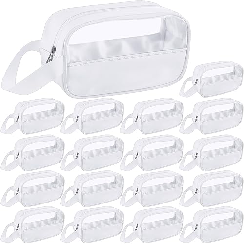 Tanlade 18 Pcs Clear Cosmetic Bags Bulk, Translucent Makeup Toiletry Bag for Women Waterproof Portable Cosmetic Bag Set Traveling Make up White