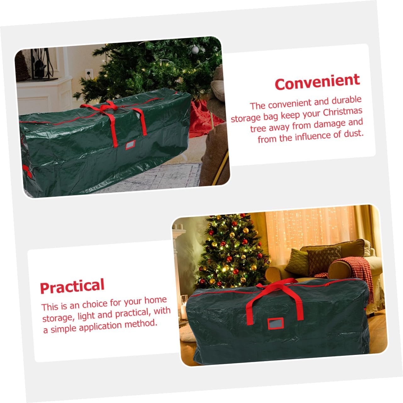 VICASKY Christmas Tree Storage Bag Zippered Waterproof Organizer 165x38x76cm Green Heavy-duty Xmas Tree Container with Handles for Holiday Décor and Seasonal Storage