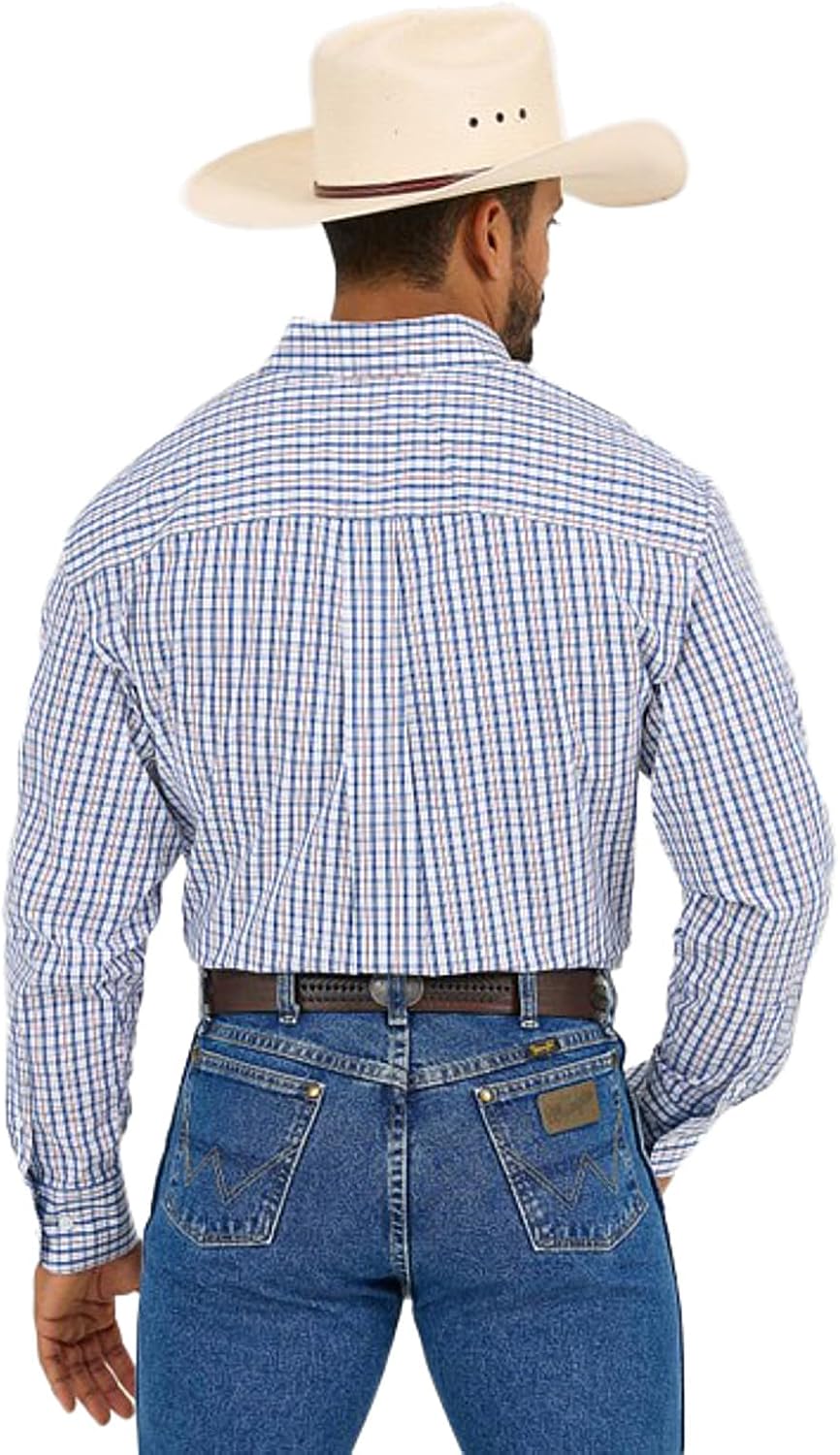 Wrangler Mens George Strait Blue/Red Plaid Long Sleeve Button Down Shirt